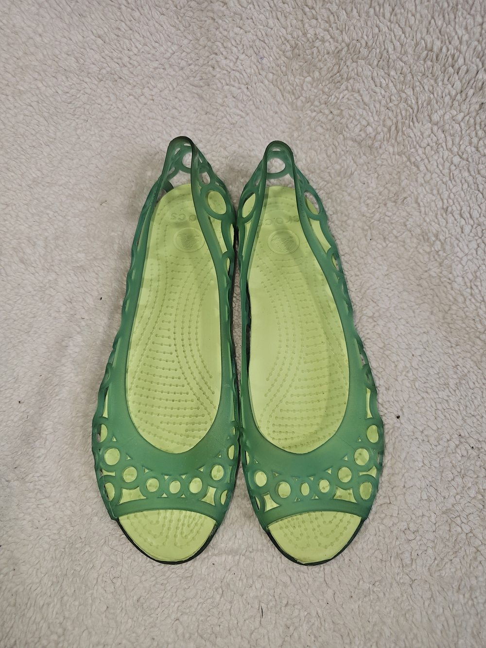Crocs Adrina Womens 8 Green Jelly Shoe Peep Toe Flats Waterproof. - Picture 10 of 13